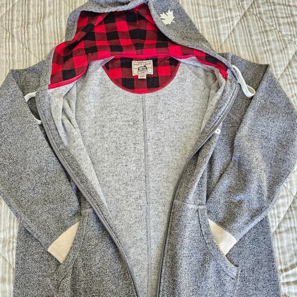 Roots Women’s Cabin Onesie Grey Oat Pepper Size M Zip Front Hooded Jumpsuit Cozy - Picture 14 of 16